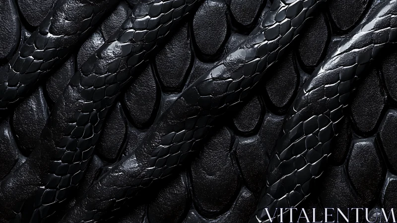 Closeup black reptile scales with glossy textured pattern.