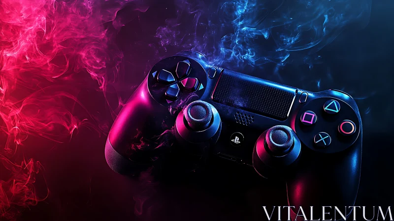 Gaming Controller Rendered in Neon Light—Blue and Magenta Chromatic Display.