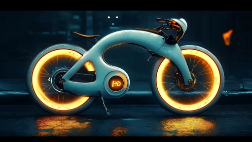 Illuminated Motorcycle with Glowing Wheel Rims.