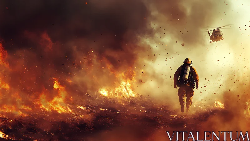 Brave Firefighter Racing Through Raging Wildfire Inferno