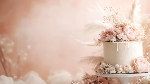 Elegant Tiered Wedding Cake with Soft Florals.