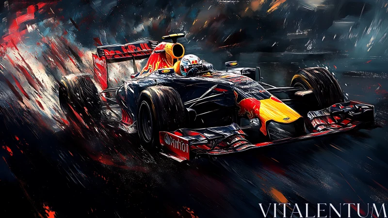 Formula race car cuts wet track with explosive motion