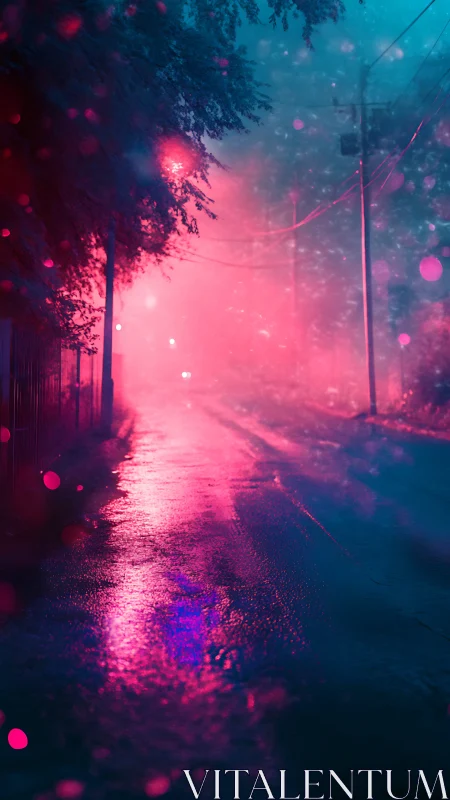 Neon mist alleyway humming in electric twilight hush.