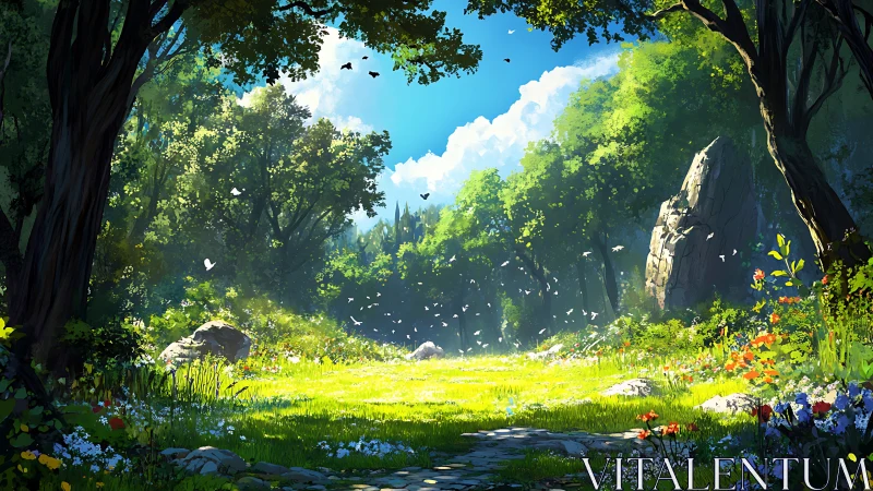 Enchanted Valley Where Wonder Blooms Beneath Towering Cliffs.