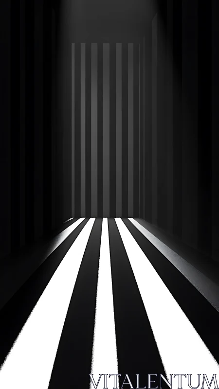 Monochrome light corridor stretches into a minimal void