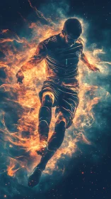 Solar-strike footballer wrapped in cosmic wildfire glory.
