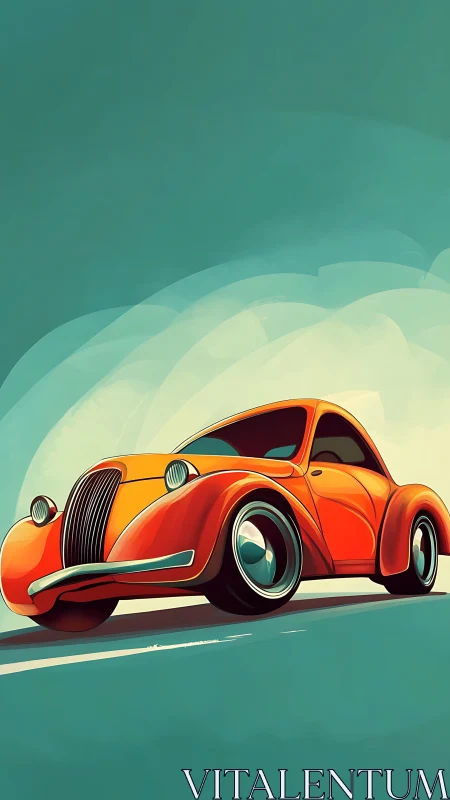 Retro orange coupe races across a stylized teal highway.