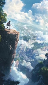 Aerial vantage over stratified canyon metropolis in clouds.