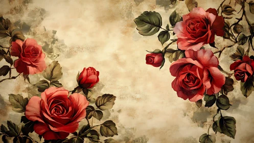 Timeless Roses: Vintage Elegance on Faded Canvas.