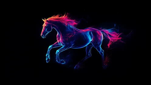 Neon storm horse galloping through electric midnight sky.