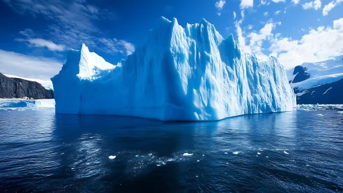 Monolithic Antarctic iceberg rises sharply from reflective sea