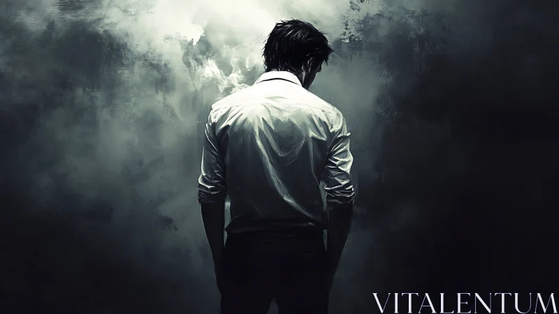 Solitary figure in soft shadows finding quiet reflection.