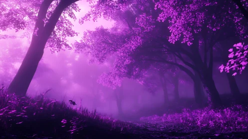 Mystical Purple Forest Shrouded in Ethereal Mist.