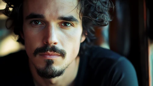 Softly lit male portrait with shallow depth of field and bokeh background