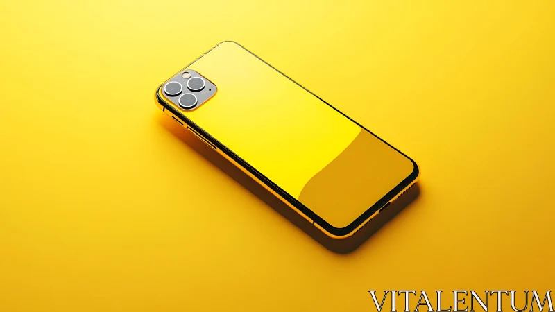 Yellow iPhone with quad camera module on yellow surface