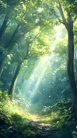 Luminous Forest Cathedral: Ancient Trees Framing Divine Radiance.