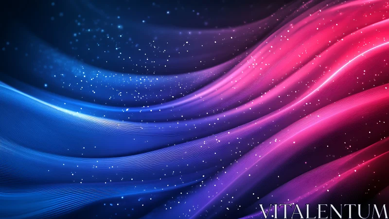 Neon particle waves flow across a vibrant cosmic gradient