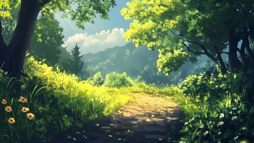 Sunlit Path Where Emerald Forests Whisper Dreams