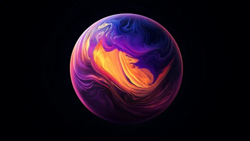 Nebula-tide planet swirling in molten violet and ember light.