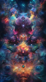 Cosmic nebula spirit unfolding in swirling rainbow light.