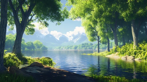 Alpine Lake Vista Through Cathedral Forest Canopy