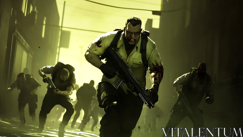 Dynamic zombie assault in stylized digital action scene.