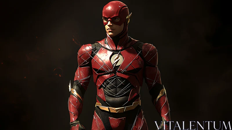 High-detail red speedster armor in cinematic single keylight