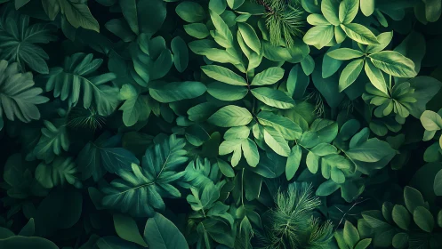 Lush overlapping green foliage canopy in diffuse soft light