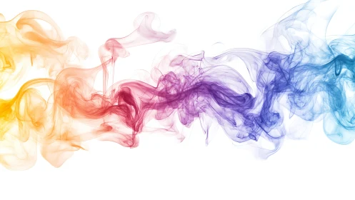 Multicolor smoke plumes forming horizontal gradient band.