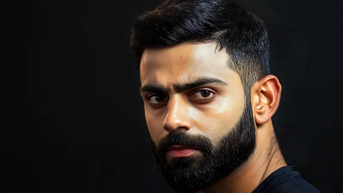 Intense bearded portrait under dramatic studio lighting.