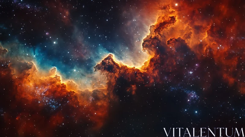 Fiery cosmic nebula glows against a deep star-filled void