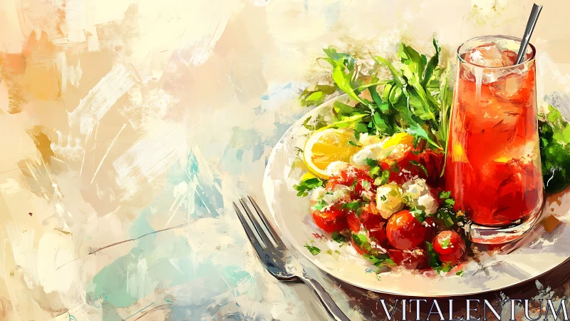 Sunlit salad serenade beside a ruby citrus cooler.