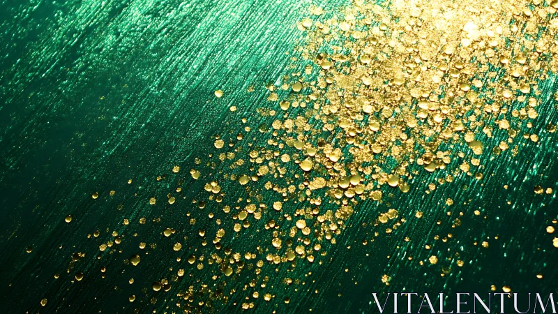 Gold stardust cascades across emerald cosmic currents.