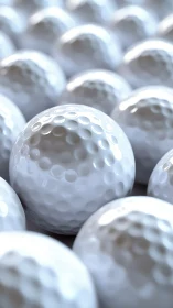 Glossy white golf balls form dense repeating dimpled pattern