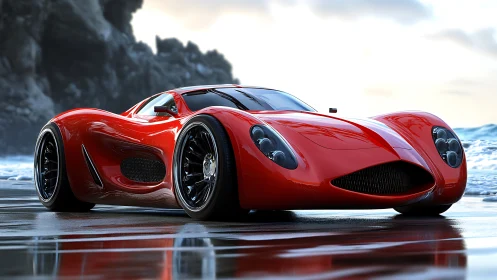 Red coastal sports car render displays low-slung bodywork