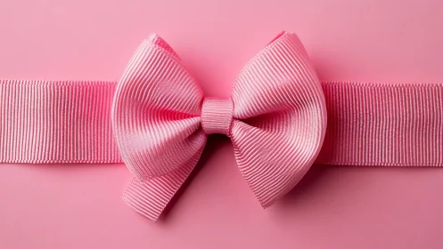 Pink Ribbon Bow on Gradient Background with Monochromatic Textural Composition