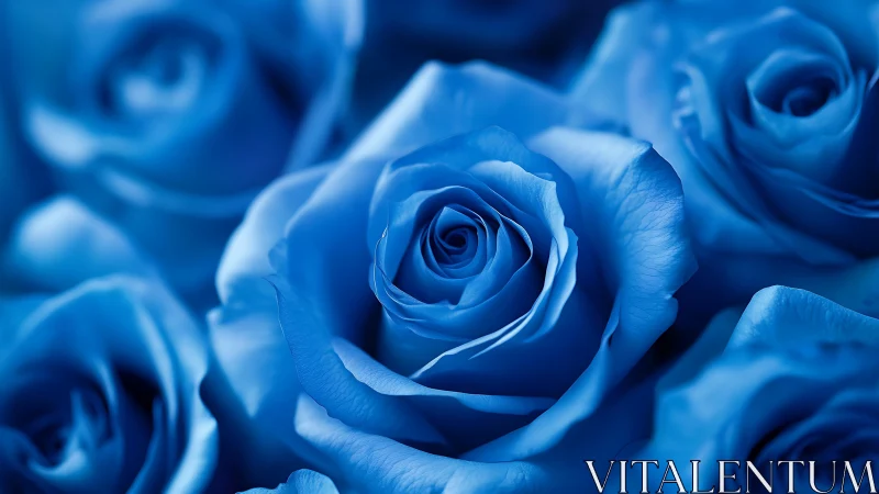 Blue roses cluster in sharp focus with botanical detail