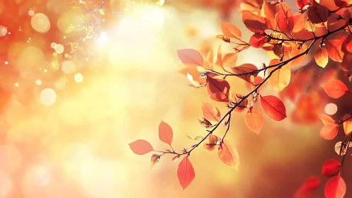 Sunlit autumn foliage with bokeh-driven golden background.