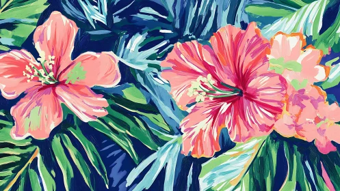 Vibrant Pink Flowers Bloom Among Lush Tropical Foliage.