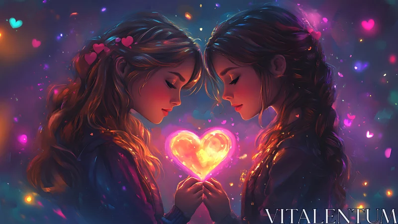 Two Figures With Glowing Heart In Nocturnal Setting