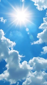 Photorealistic high-noon sunburst within stratocumulus field.