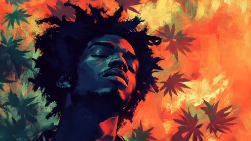 Man in vivid abstract colors sinks into peaceful inner escape