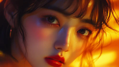 Luminous portrait highlights glossy skin and molten light.