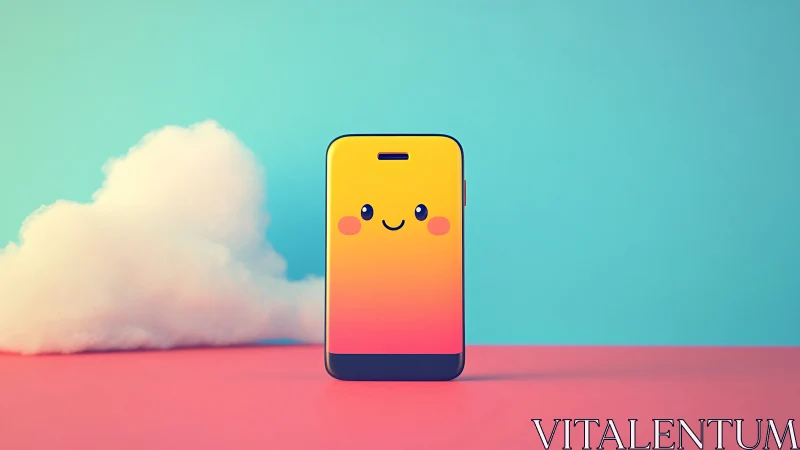 Cheerful Smiling Phone Character Brightens Colorful Landscape
