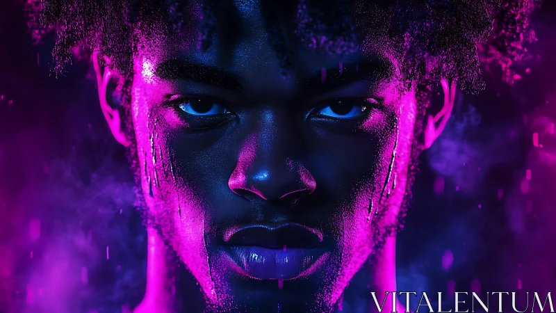 Neon drenched portrait captures fierce confidence and focus