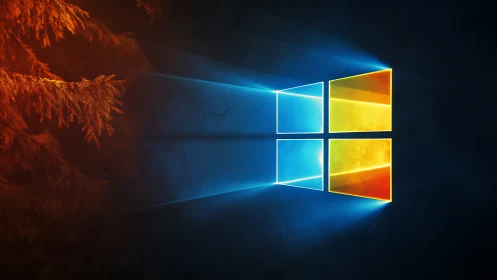 Windows logo projection with contrasting warm foliage light