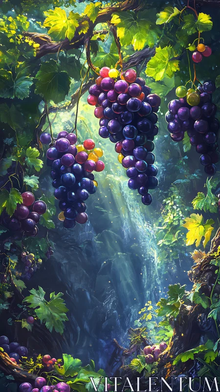 Luminescent vineyard cascade in lush vertical composition.
