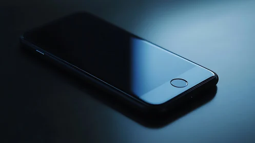 Smartphone Catches Light Against Moody Blue Canvas