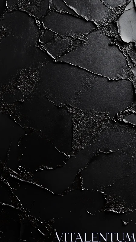 Textured black macro surface with glossy fractured strata.