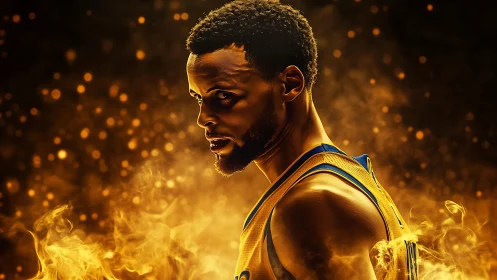 Fiery basketball star glows with intense game day focus